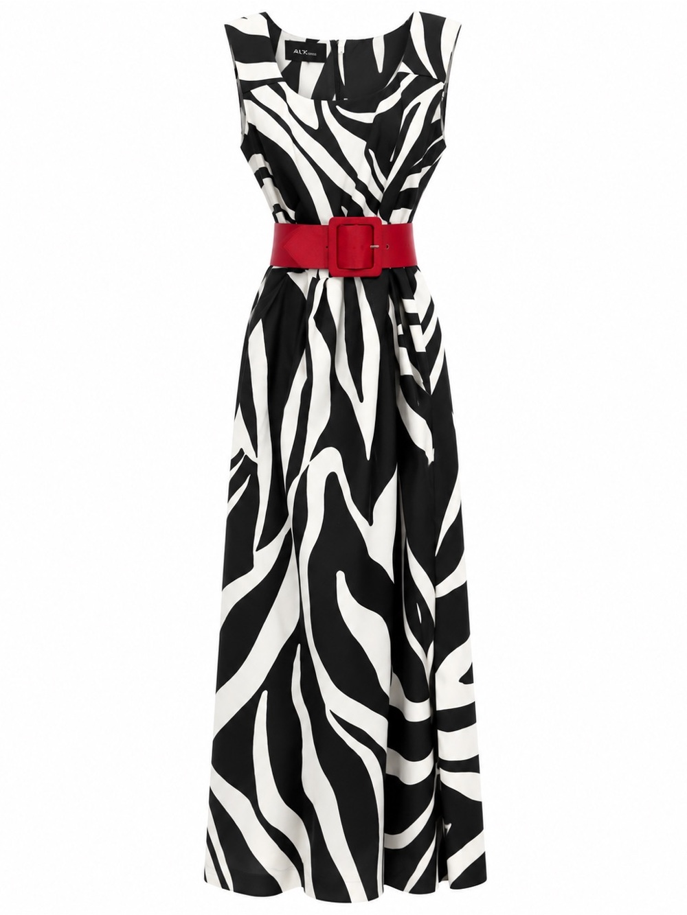 ALYX Black and White Zebra-Print Maxi Dress with Red Belt
